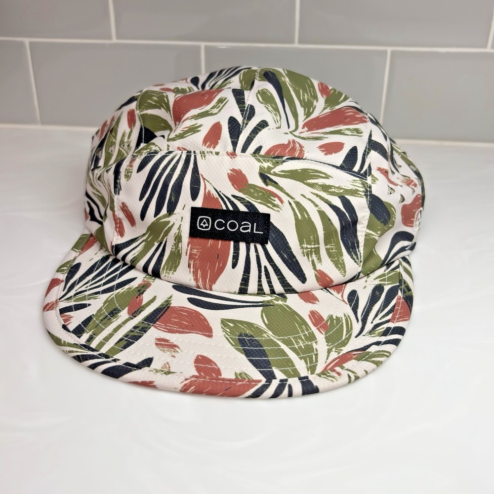 Coal The Provo Cap UPF Tech 5 Panel Camp Hat Adjustable Fit Hand Floral Khaki